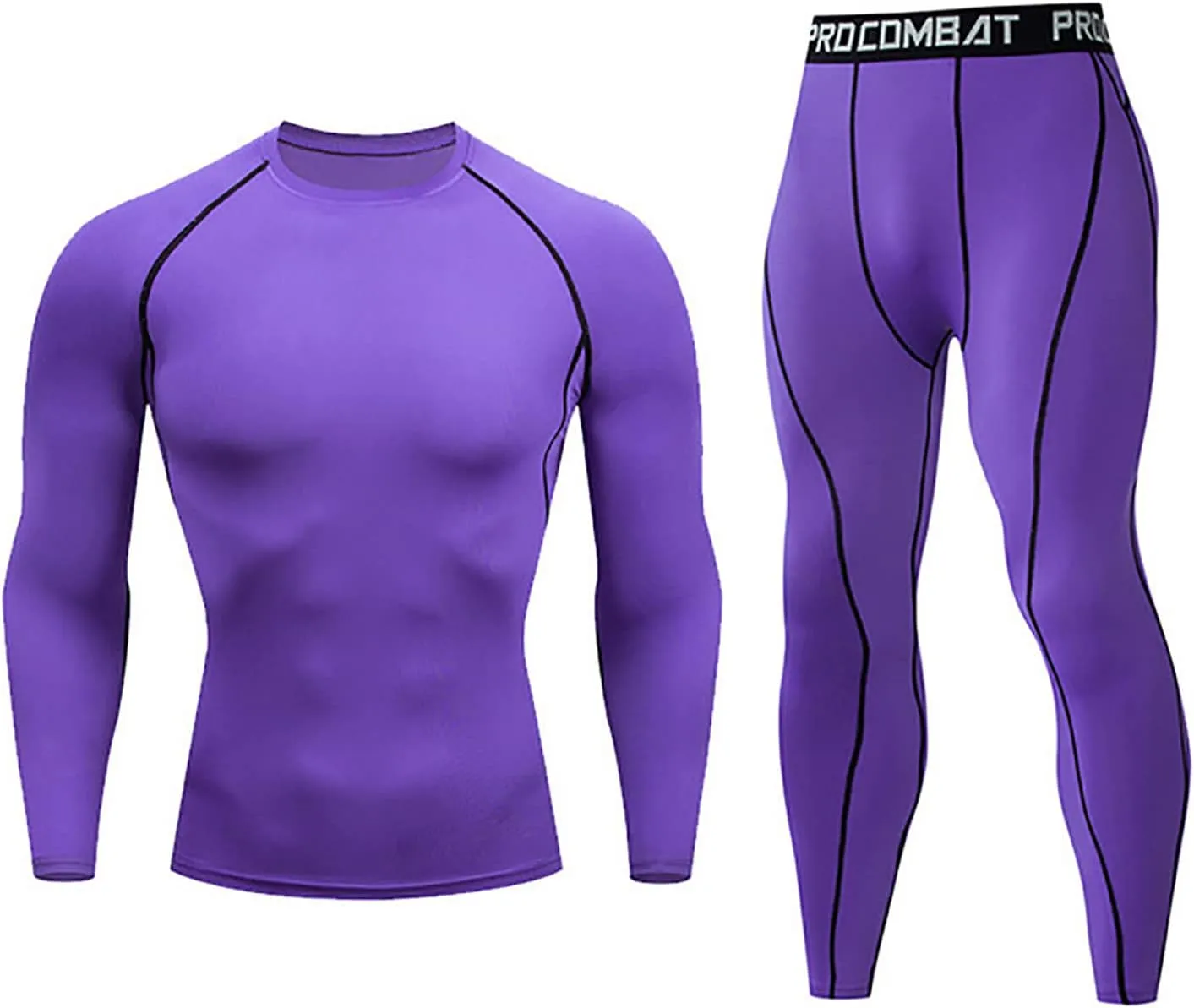 NaRHbrg Men's Sports Running Workout Set Compression Shirt Pants Top Long Sleeve Sports Tight Base Layer Quick Dry