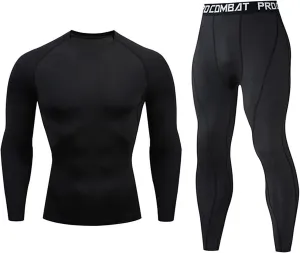 NaRHbrg Men's Sports Running Workout Set Compression Shirt Pants Top Long Sleeve Sports Tight Base Layer Quick Dry