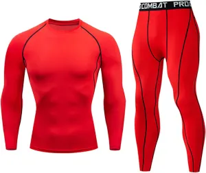 NaRHbrg Men's Sports Running Workout Set Compression Shirt Pants Top Long Sleeve Sports Tight Base Layer Quick Dry