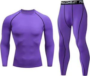 NaRHbrg Men's Sports Running Workout Set Compression Shirt Pants Top Long Sleeve Sports Tight Base Layer Quick Dry