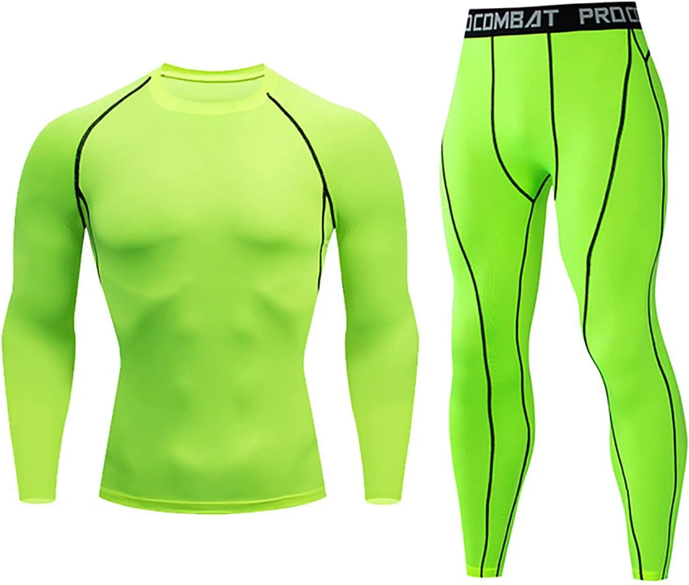 NaRHbrg Men's Sports Running Workout Set Compression Shirt Pants Top Long Sleeve Sports Tight Base Layer Quick Dry