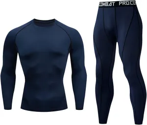 NaRHbrg Men's Sports Running Workout Set Compression Shirt Pants Top Long Sleeve Sports Tight Base Layer Quick Dry