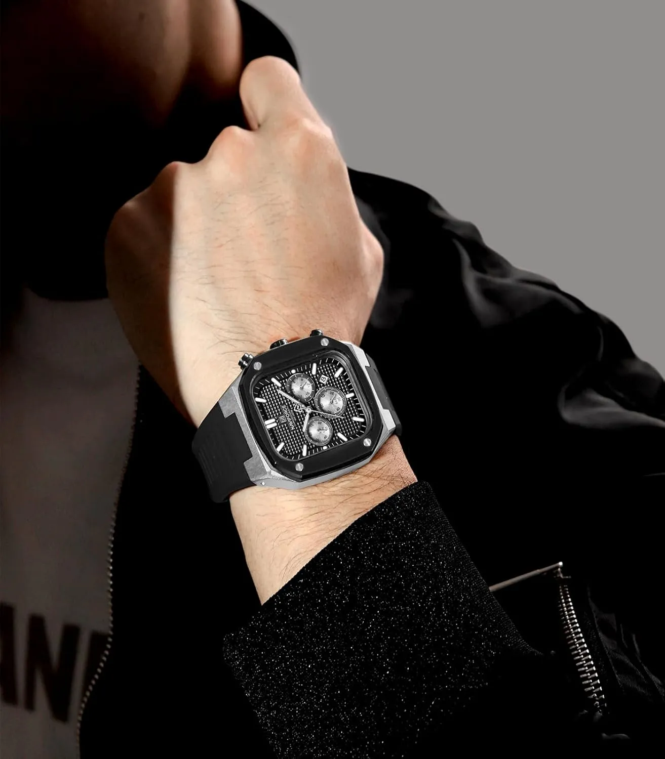 NAVIFORCE Mens Square Watches,Chronograph Analog Calendar Wrist Watch,Quartz Waterproof Watches for Men,Silicone Band