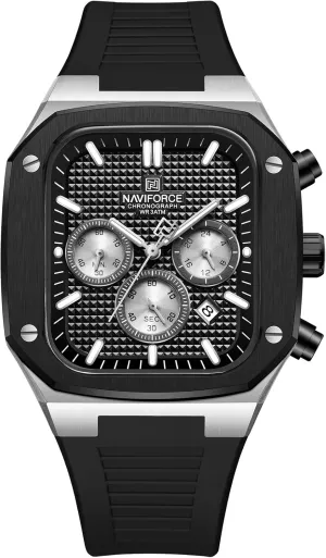 NAVIFORCE Mens Square Watches,Chronograph Analog Calendar Wrist Watch,Quartz Waterproof Watches for Men,Silicone Band