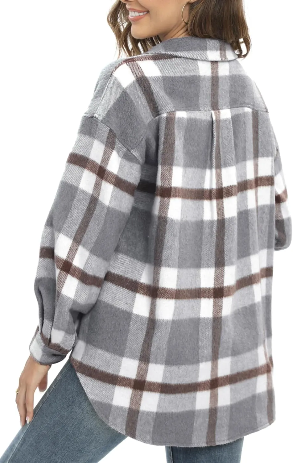 NIeyook Women's Casual Plaid Flannel Shacket Jacket Oversized Button Down Long Sleeve Fall Shirts Jacket Lapel Coats Tops