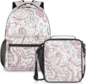 Octopus Tentacle Lunch Backpack Sea Ocean Fish Laptop Backpacks Set with Insulated Cooler Lunch Box Leak Proof Lunch Bag for Women Men Work Camping Travel Daypack