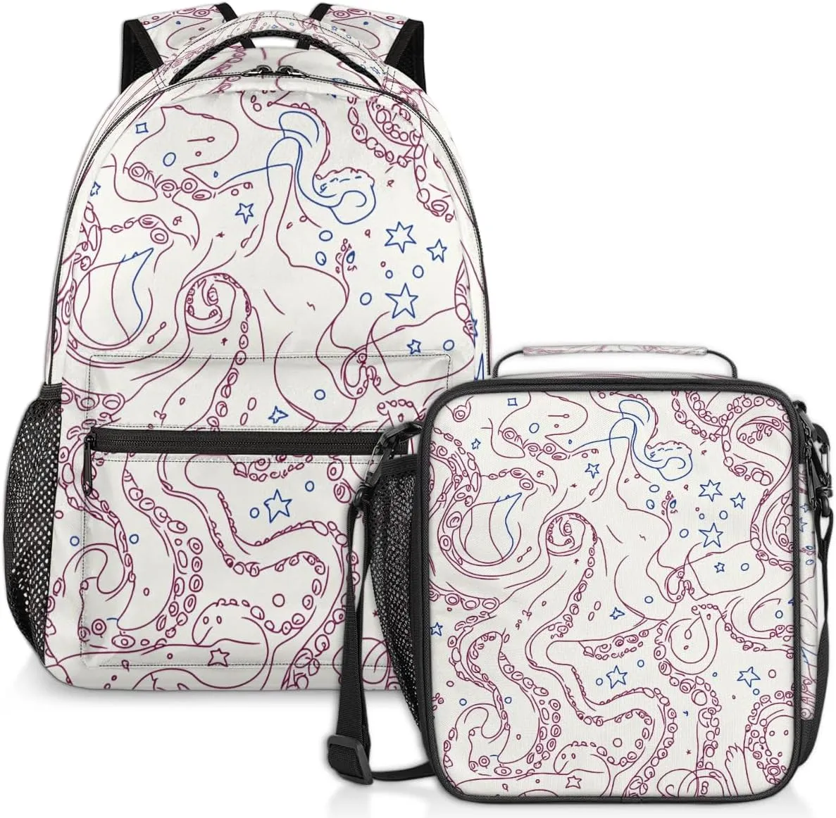 Octopus Tentacle Lunch Backpack Sea Ocean Fish Laptop Backpacks Set with Insulated Cooler Lunch Box Leak Proof Lunch Bag for Women Men Work Camping Travel Daypack