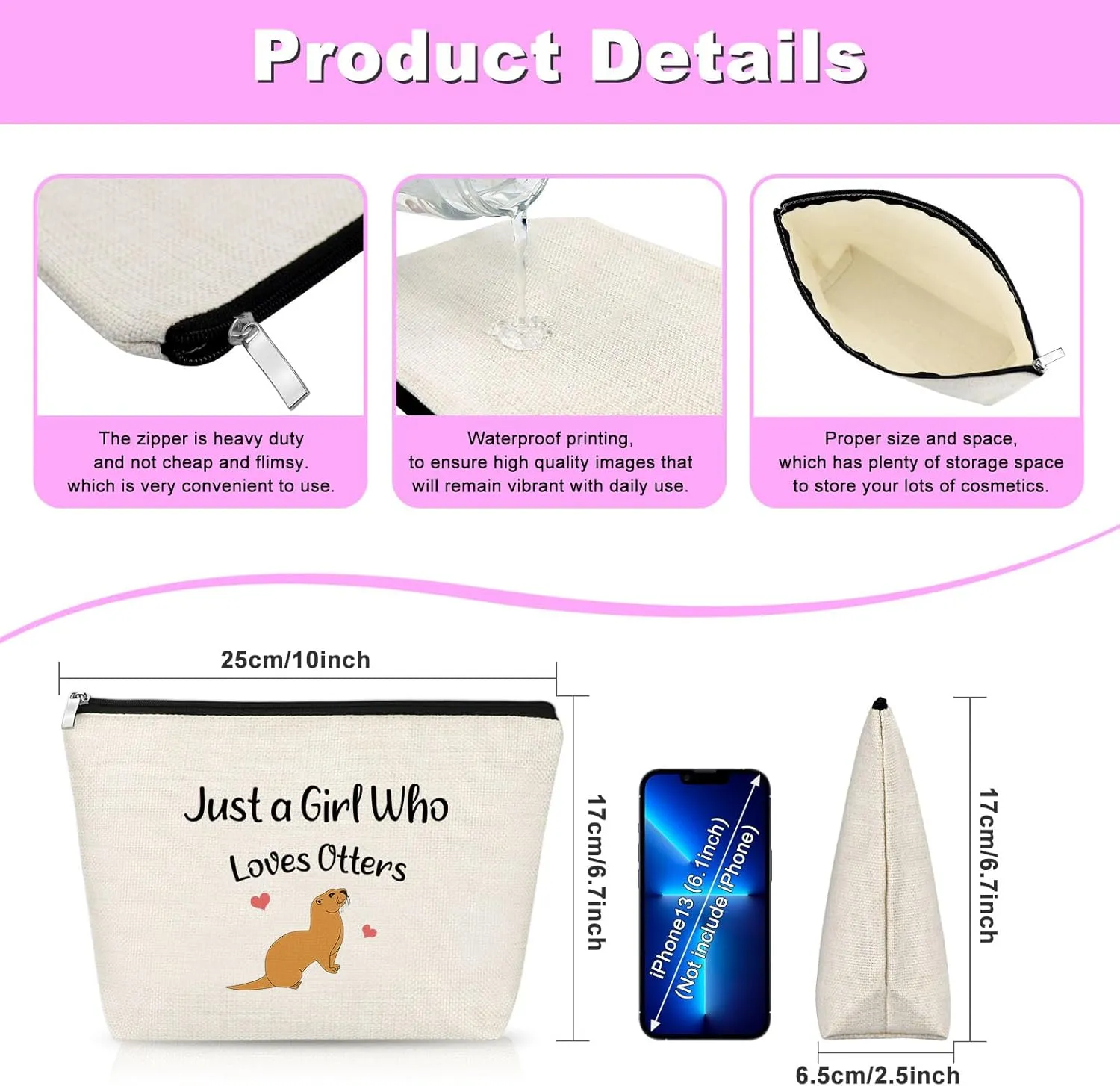 Otter Makeup Bag Otter Lover Gift Sea Otter Gifts for Women Animal Lover Cute Otter Animal Gift Inspiration Gifts for Friend Cosmetic Bag Birthday Christmas Gifts for Her Sister Cosmetic Travel Pouch