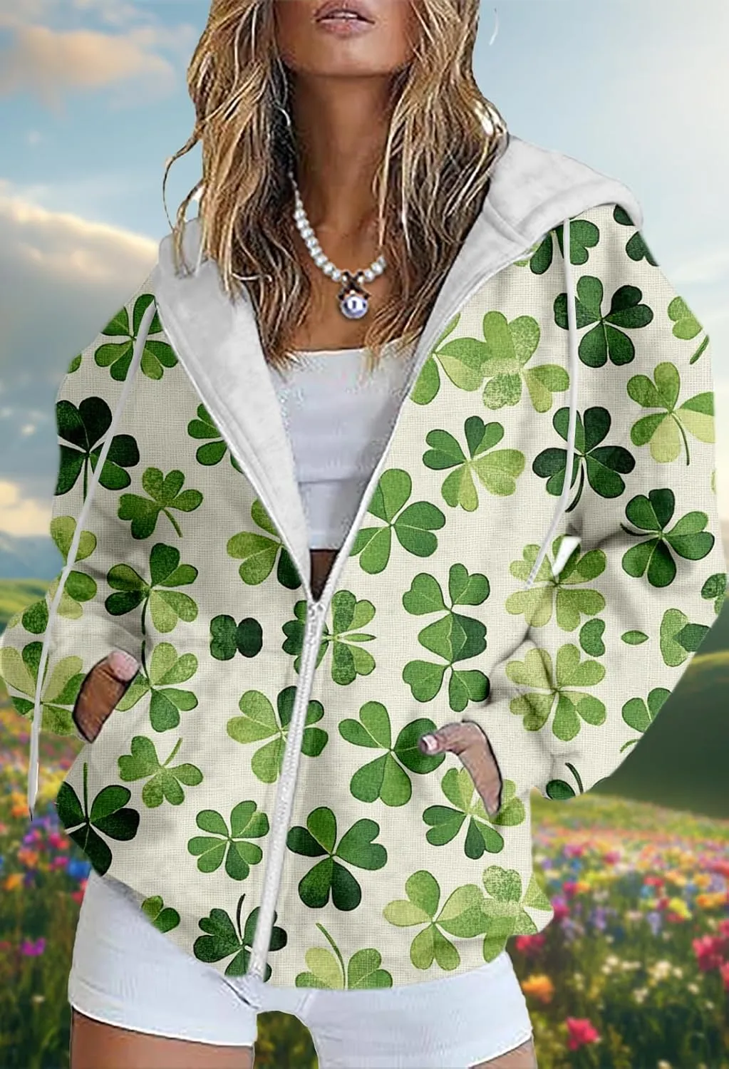 Oversized Zip Up Hoodie for Women St Patricks Day Sweatshirts 2025 Spring Casual Long Sleeve Shamrock Outfits