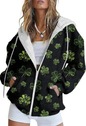 Oversized Zip Up Hoodie for Women St Patricks Day Sweatshirts 2025 Spring Casual Long Sleeve Shamrock Outfits