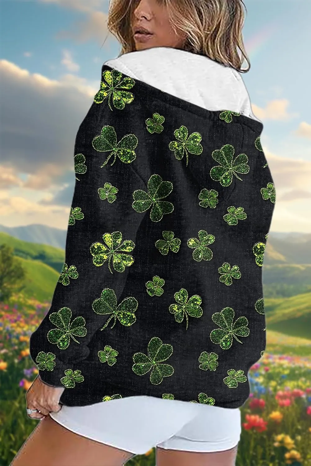 Oversized Zip Up Hoodie for Women St Patricks Day Sweatshirts 2025 Spring Casual Long Sleeve Shamrock Outfits
