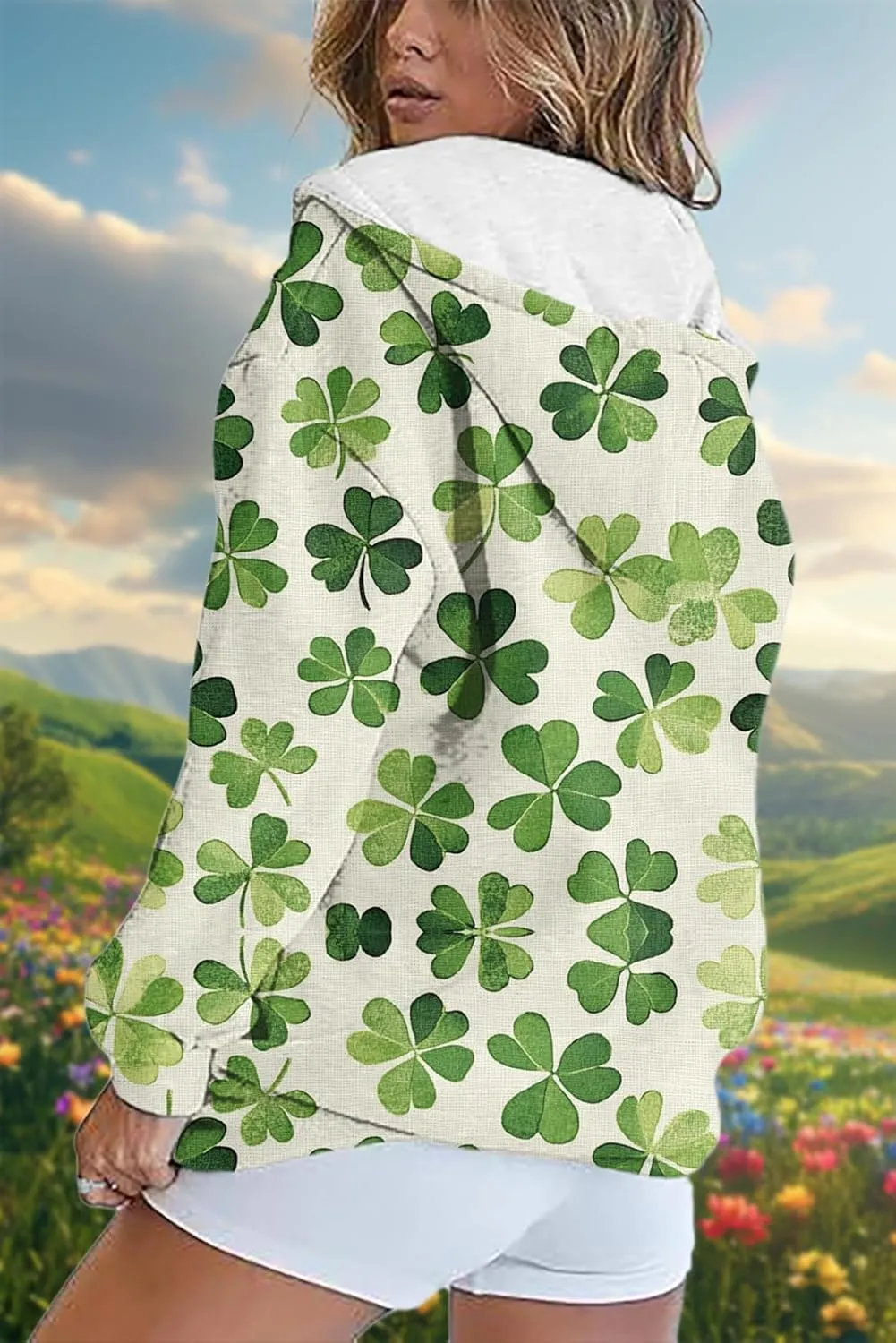 Oversized Zip Up Hoodie for Women St Patricks Day Sweatshirts 2025 Spring Casual Long Sleeve Shamrock Outfits