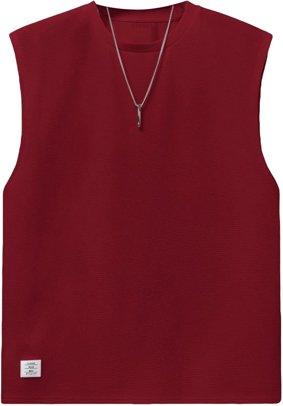 OYOANGLE Men's Letter Patched Textured Sleeveless Crew Neck Tank Tops Workout Athletic Casual Shirts