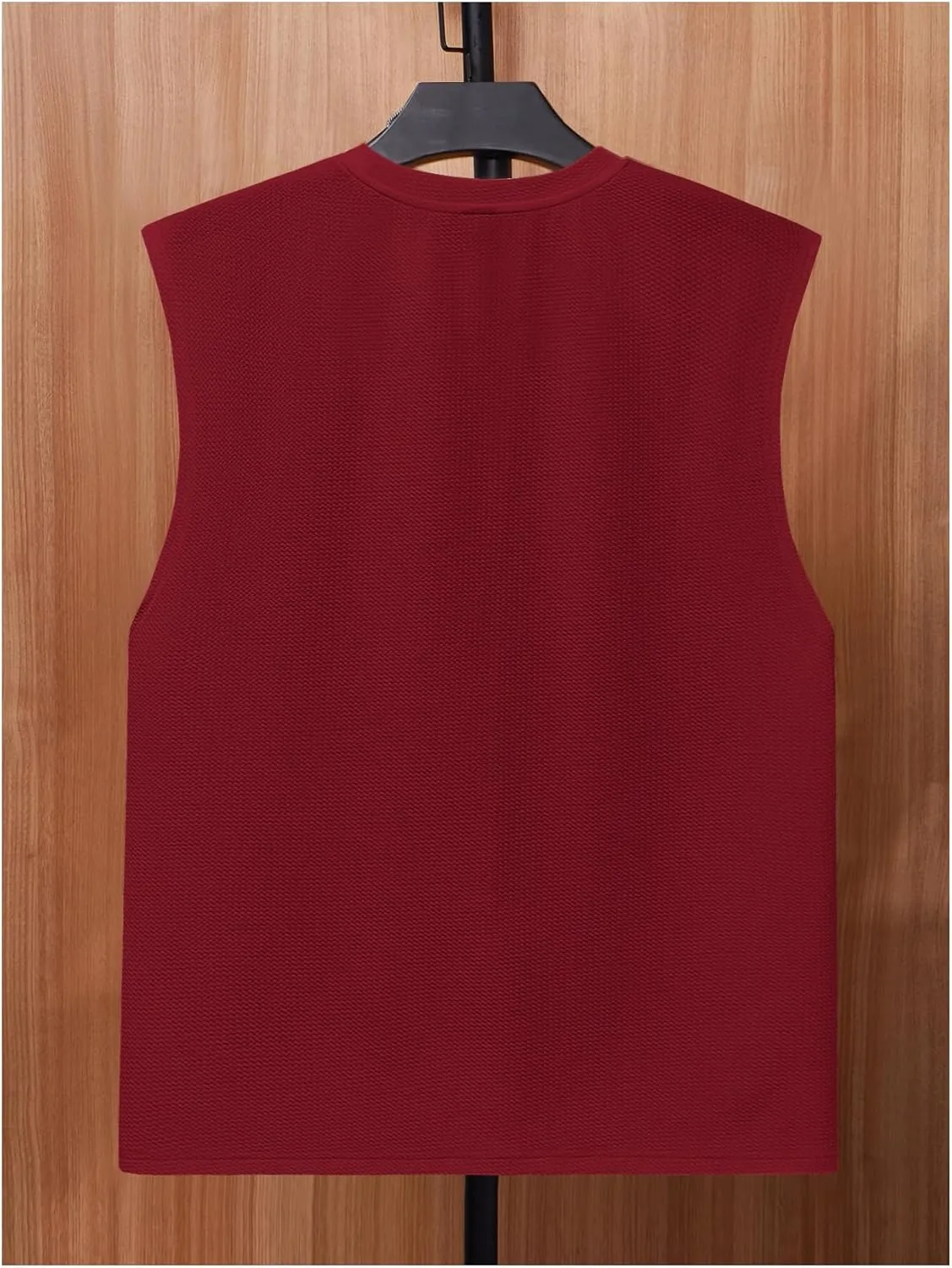 OYOANGLE Men's Letter Patched Textured Sleeveless Crew Neck Tank Tops Workout Athletic Casual Shirts