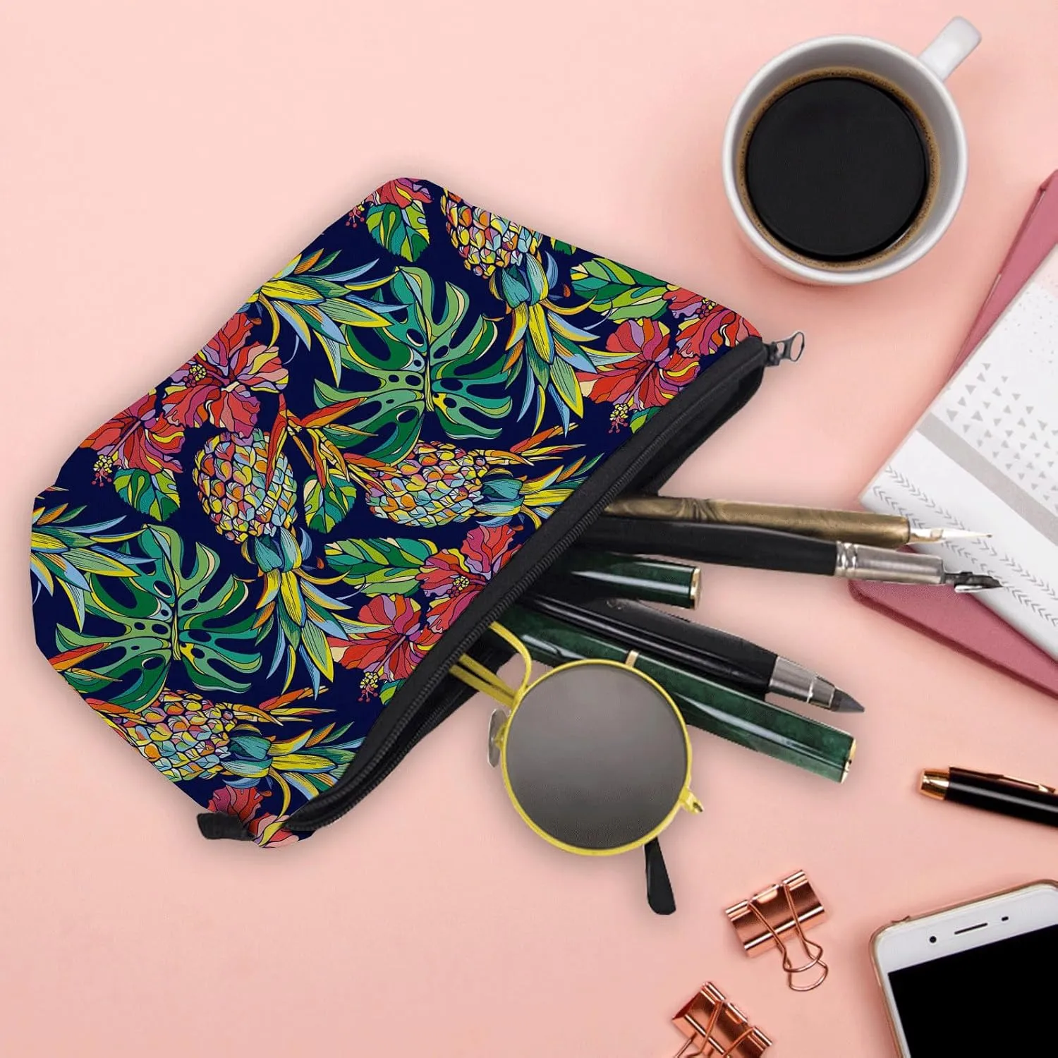 Pineapple Makeup Bag, Travel Bag, Lucky Pineapple Zipper Bag, Birthday And Christmas Decorations, Special Gifts For Ivf (black-mixed)