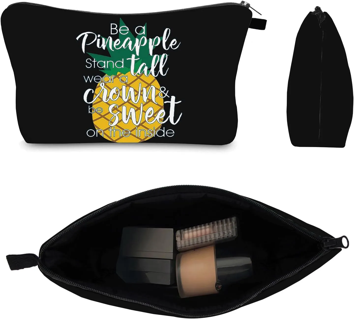 Pineapple Makeup Bag, Travel Bag, Lucky Pineapple Zipper Bag, Birthday And Christmas Decorations, Special Gifts For Ivf (black)