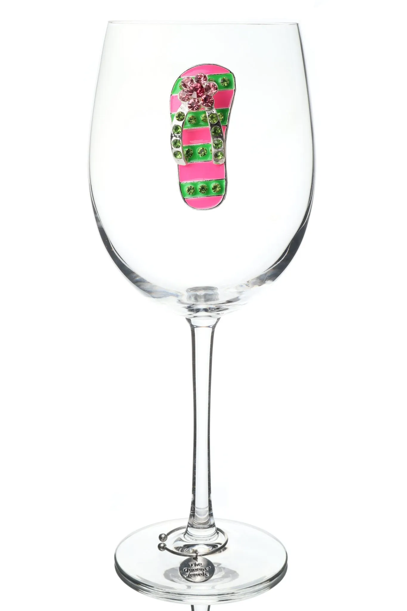 Pink and Green Striped Flip Flop Stemmed Wine Glass