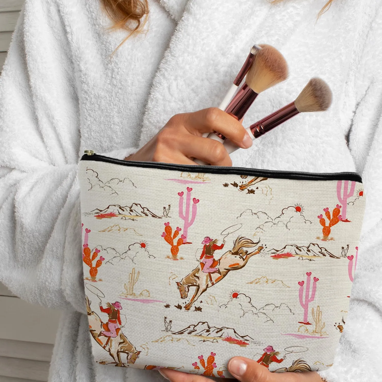 Pink Western Makeup Bags for Women, Hot Pink Western Cowgirl Rodeo Cosmetic Bag Toiletry Bag, Western Stuff, Western Gifts for Women, Cowgirl Gifts, Cowgirl Stuff, Preppy Makeup Pouch