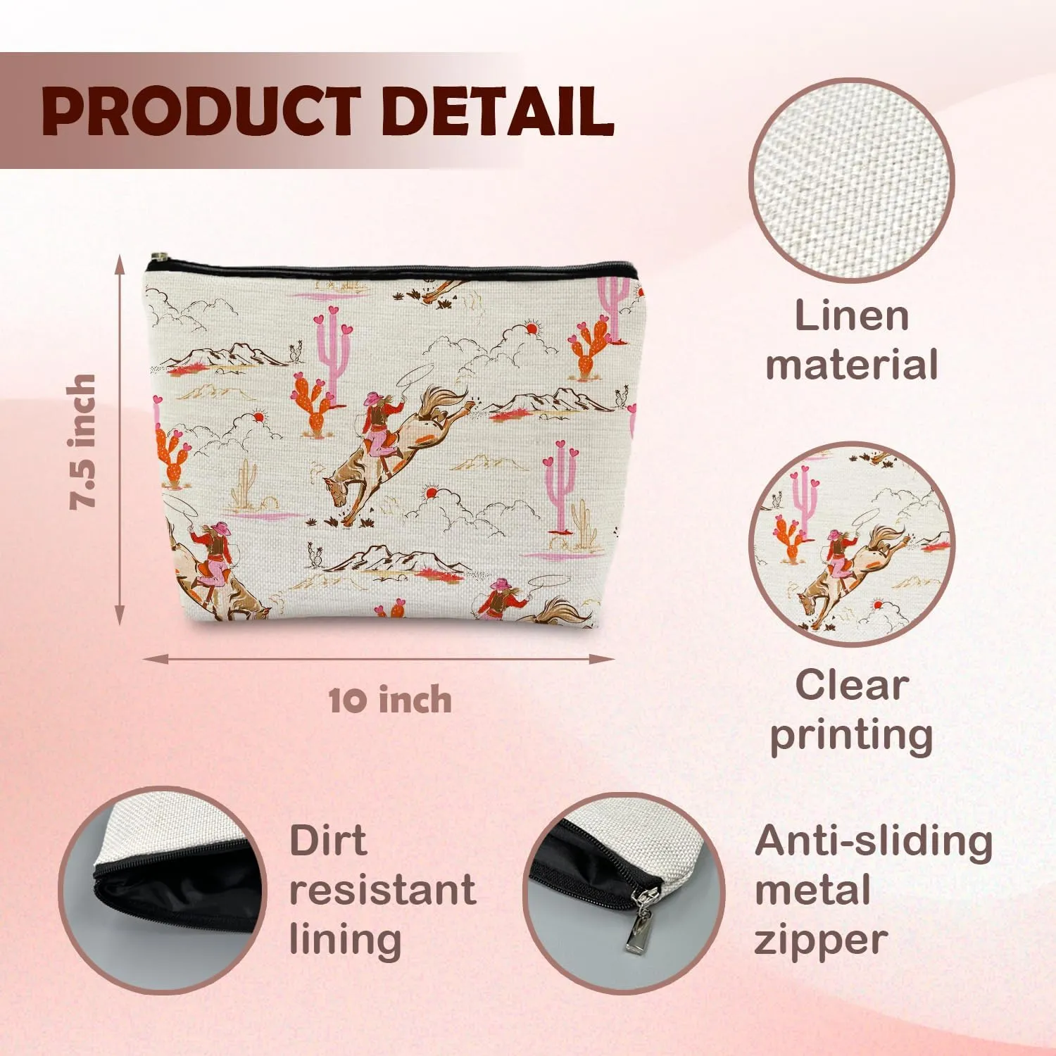 Pink Western Makeup Bags for Women, Hot Pink Western Cowgirl Rodeo Cosmetic Bag Toiletry Bag, Western Stuff, Western Gifts for Women, Cowgirl Gifts, Cowgirl Stuff, Preppy Makeup Pouch