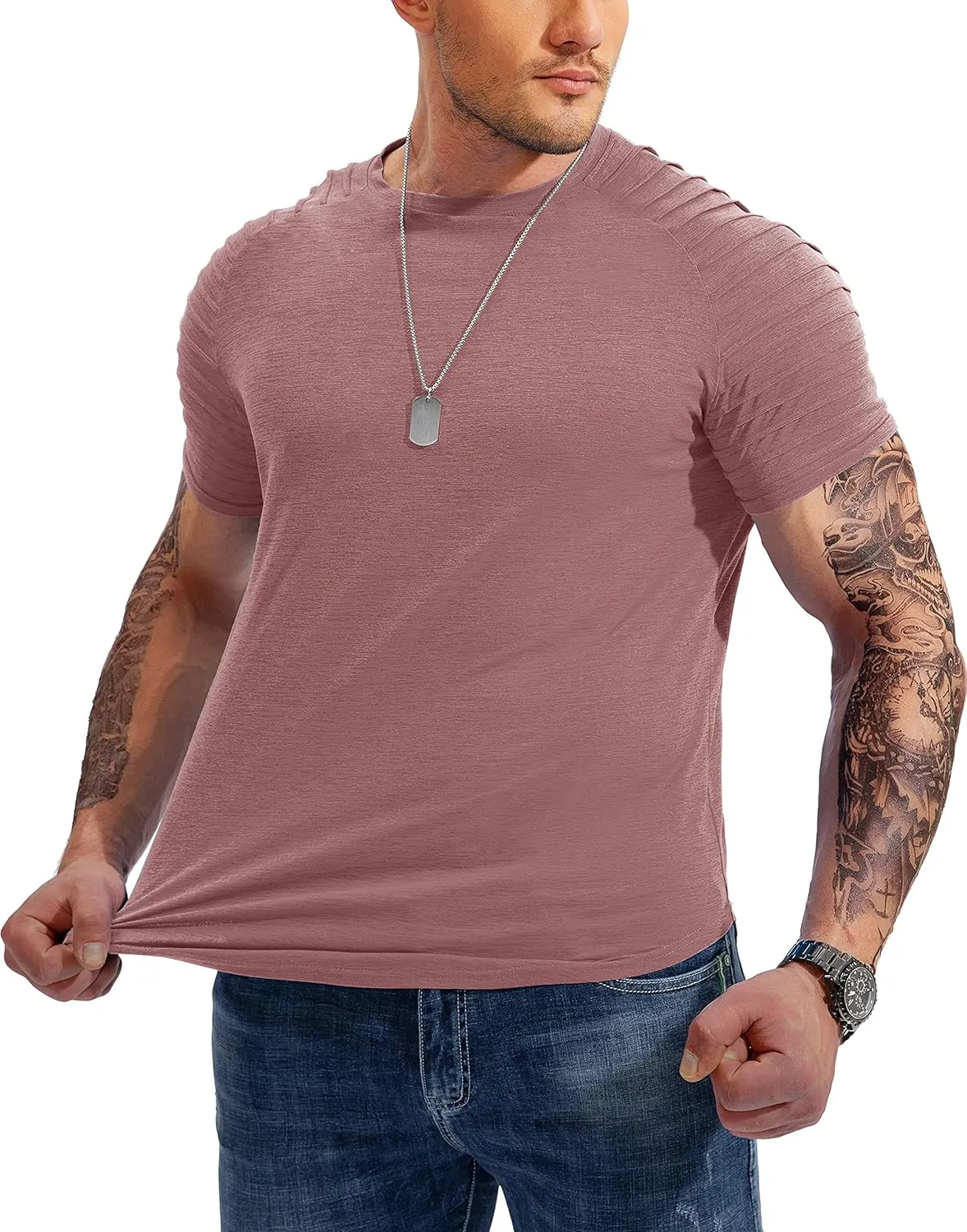 Pinkbomb Men's Muscle T-Shirts Fashion Tee Short Sleeve Athletic Workout Gym Slim Fit T Shirts for Men