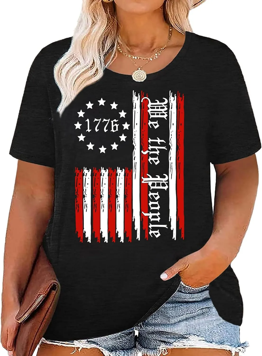 Plus Size American Flag Shirts Women Patriotic Shirts USA Flag Graphic T-Shirt 4th of July Tee Tops
