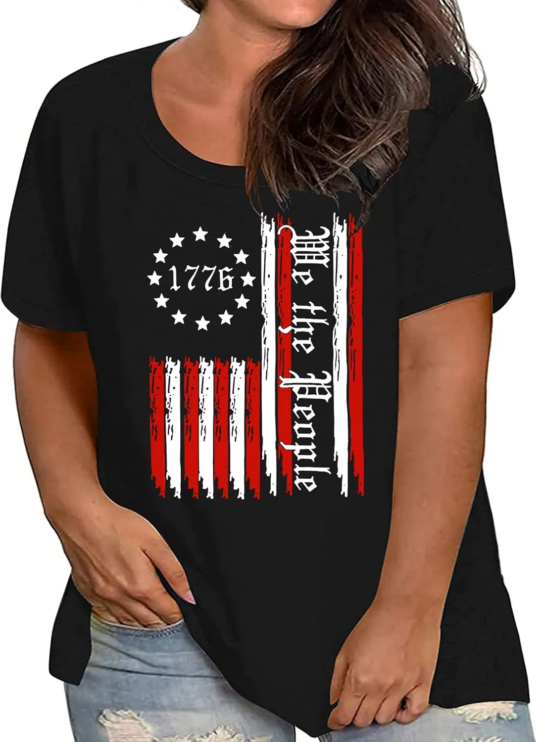 Plus Size American Flag Shirts Women Patriotic Shirts USA Flag Graphic T-Shirt 4th of July Tee Tops
