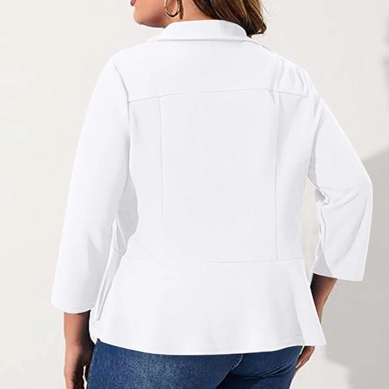 Plus Size Cardigan for Women 3/4 Sleeve Casual Open Front Lightweight Ruffled Hem Cover Up Jacket Coat Solid Color