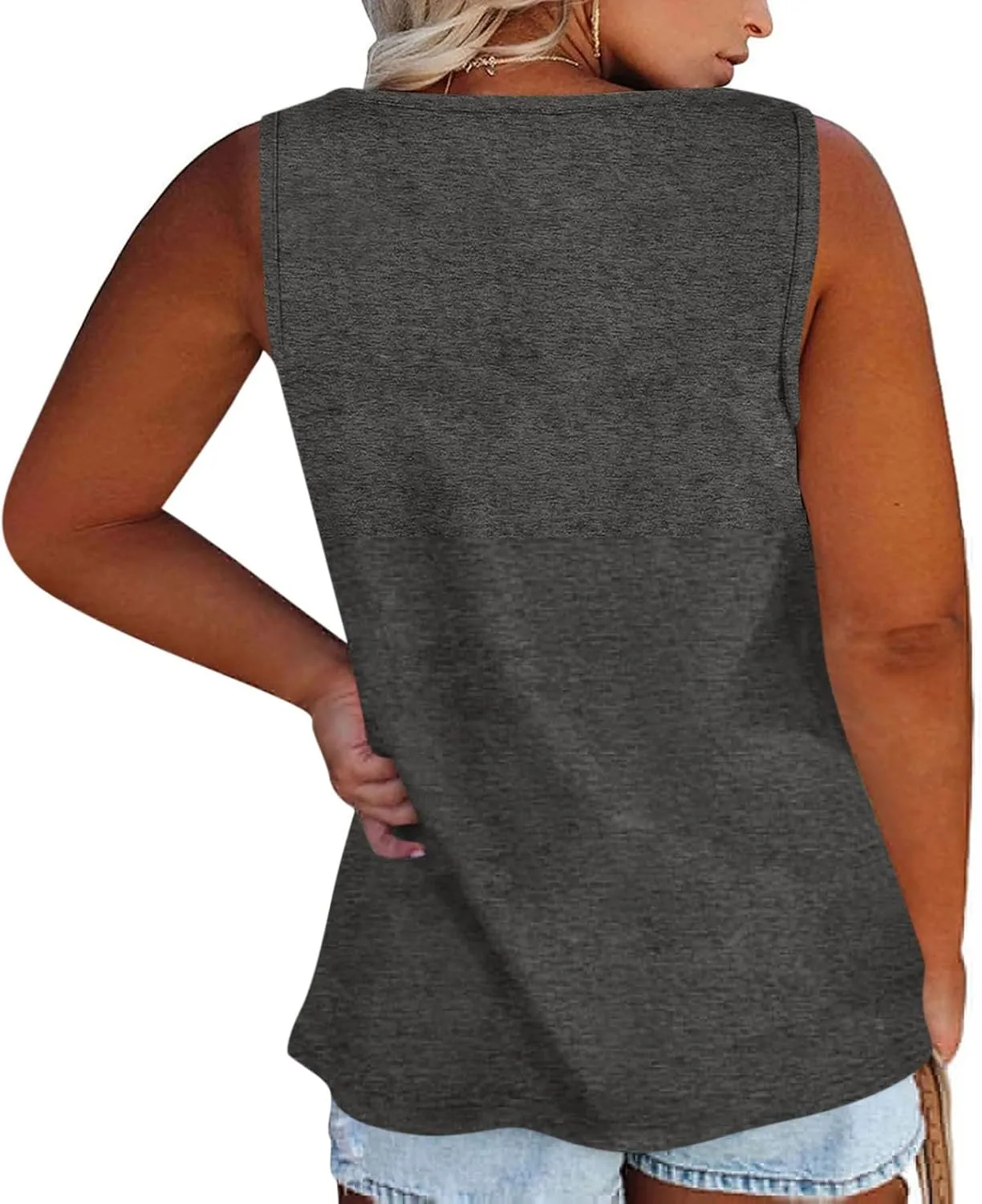Plus Size Tank Tops for Women Summer Sleeveless O Neck Henley T-Shirts Tops Casual Button Down Tunics Shirts