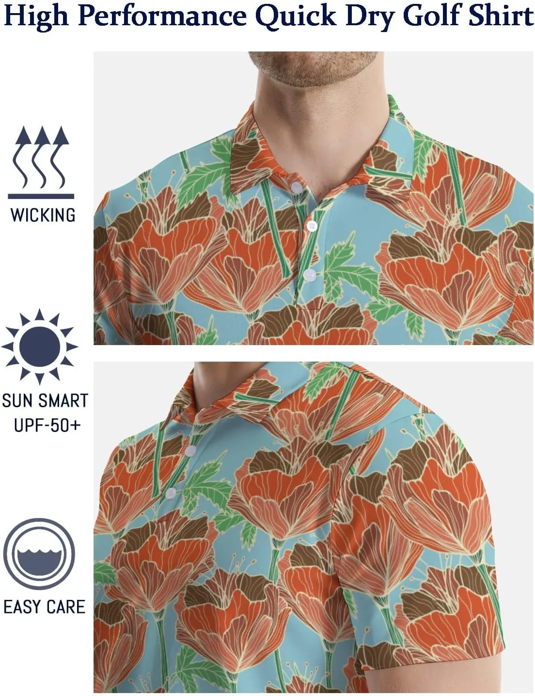 Polo Shirts for Men Funny Print Golf Polo Shirts for Men Lightweight 4 Way Stretch Men Golf Shirts Short Sleeve