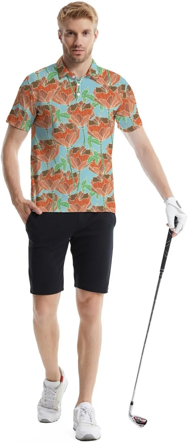 Polo Shirts for Men Funny Print Golf Polo Shirts for Men Lightweight 4 Way Stretch Men Golf Shirts Short Sleeve