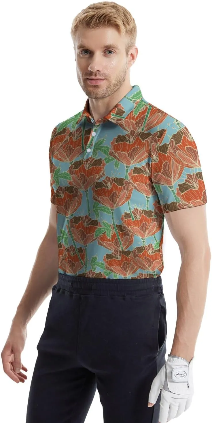 Polo Shirts for Men Funny Print Golf Polo Shirts for Men Lightweight 4 Way Stretch Men Golf Shirts Short Sleeve