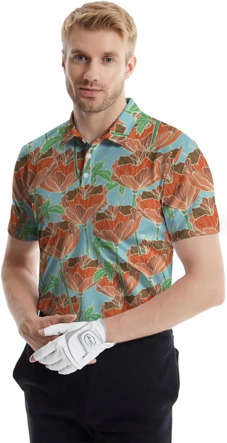 Polo Shirts for Men Funny Print Golf Polo Shirts for Men Lightweight 4 Way Stretch Men Golf Shirts Short Sleeve