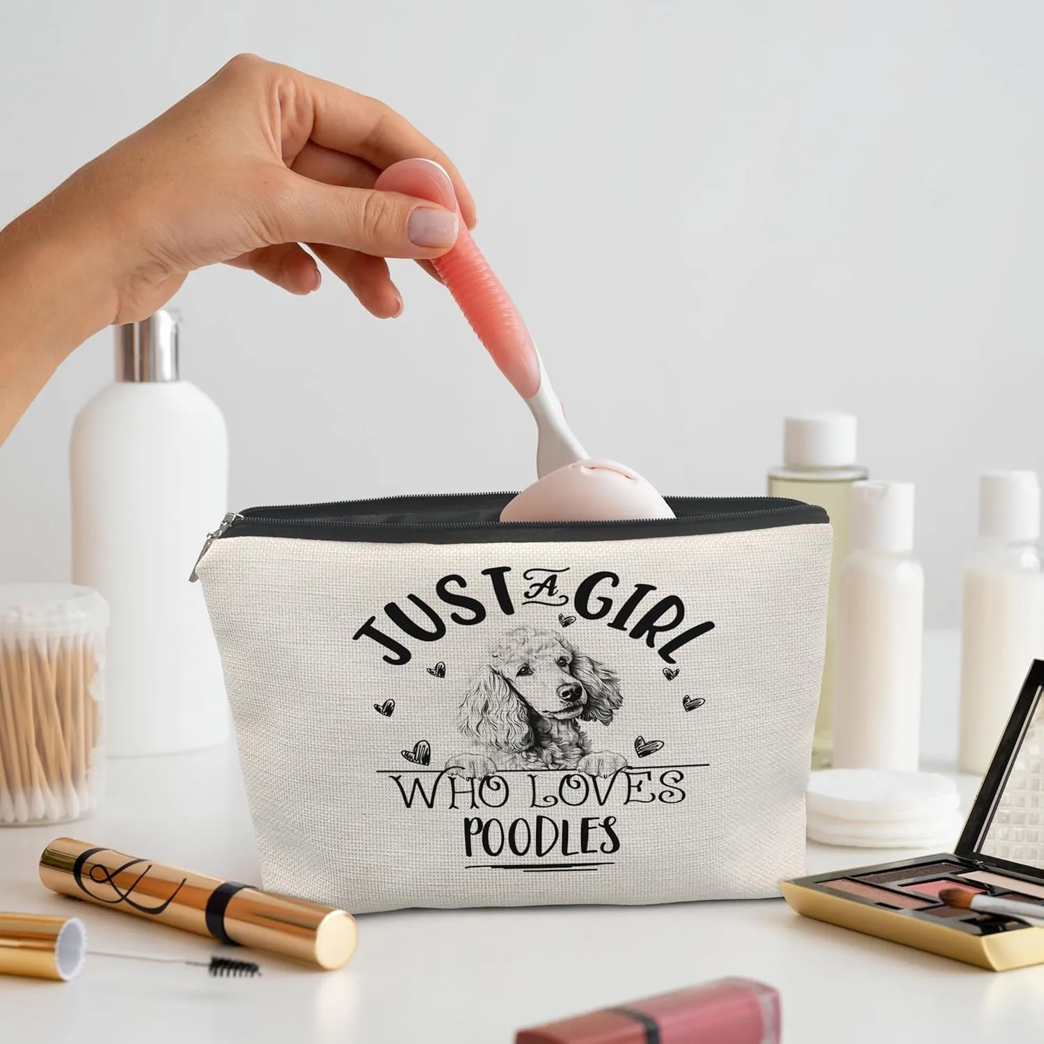 Poodle Dog Makeup Bag, Poodle Gifts for Women, Poodle Mom Gifts, Gifts for Poodle Dog Lovers, Just a Girl Who Loves Poodles Cosmetic Bag Toiletry Bag