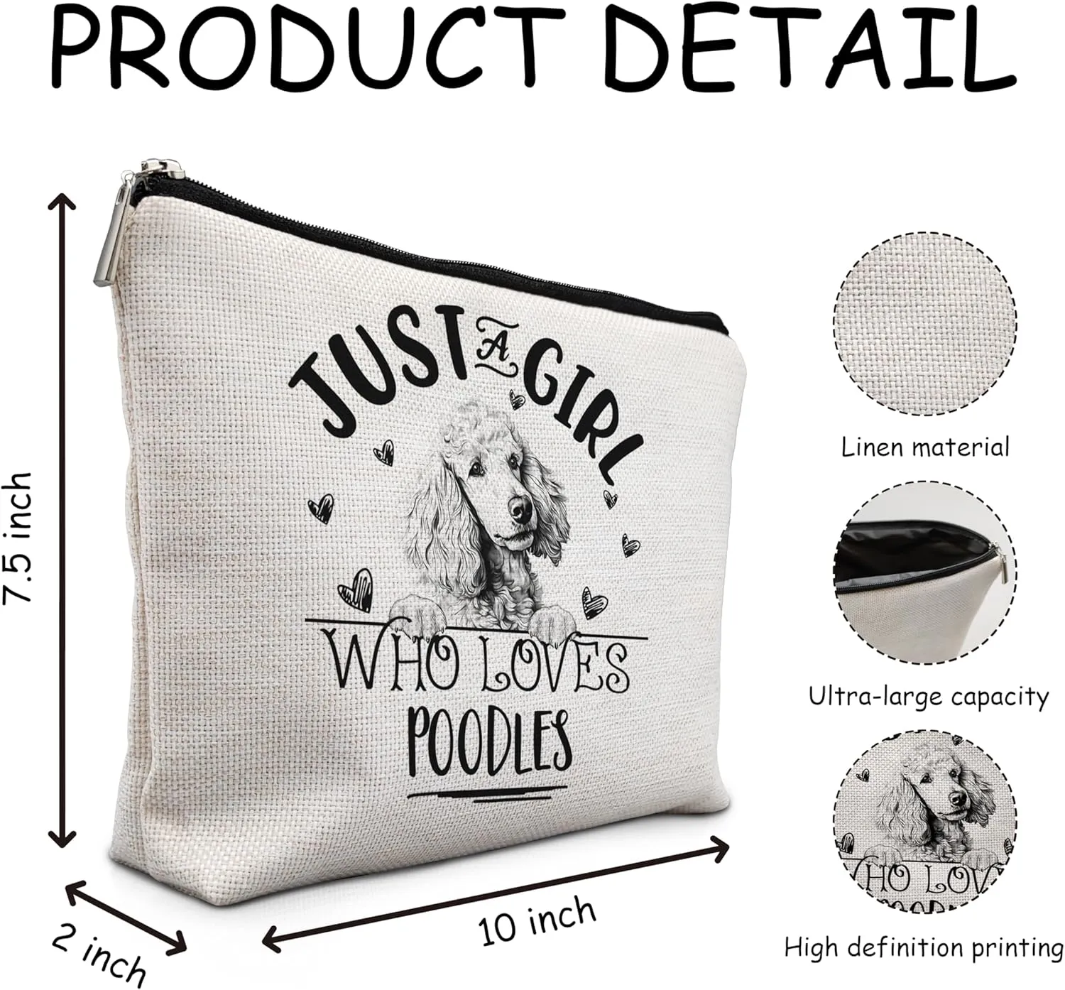 Poodle Dog Makeup Bag, Poodle Gifts for Women, Poodle Mom Gifts, Gifts for Poodle Dog Lovers, Just a Girl Who Loves Poodles Cosmetic Bag Toiletry Bag