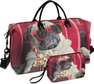 Pug Dog Funny Duffle Bag Travel Make up Bags Set of 2, Print Women Sports Bags Carry on Tote