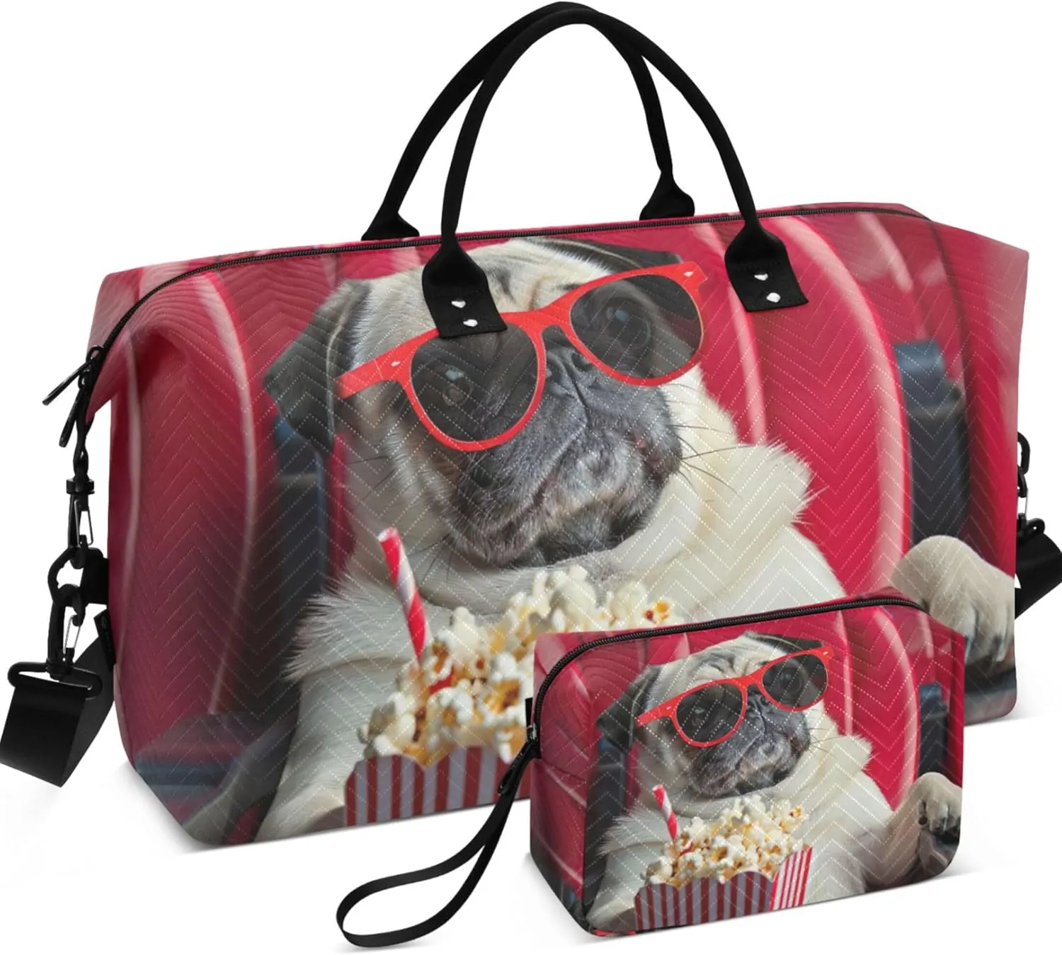 Pug Dog Funny Duffle Bag Travel Make up Bags Set of 2, Print Women Sports Bags Carry on Tote