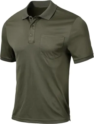 QPNGRP Men's Polo Shirts Short Sleeve with Pocket Quick Dry Performance Golf Shirts Casual Tactical Pique Collared T Shirt