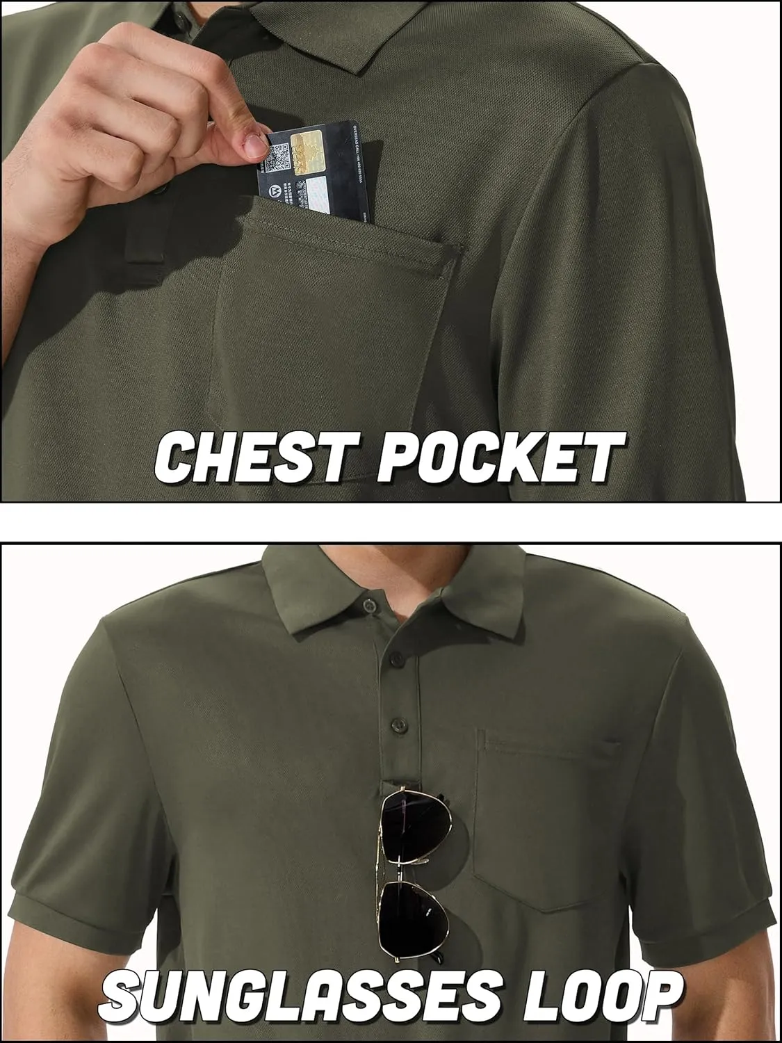 QPNGRP Men's Polo Shirts Short Sleeve with Pocket Quick Dry Performance Golf Shirts Casual Tactical Pique Collared T Shirt