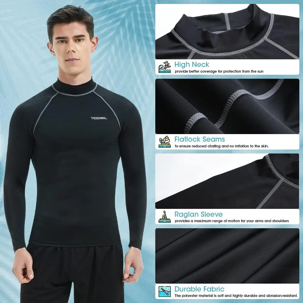 Rash Guard for Men Long Sleeve UPF 50  Mens Swim Shirts UV Protection Compression Surfing Water Shirts Quick Dry