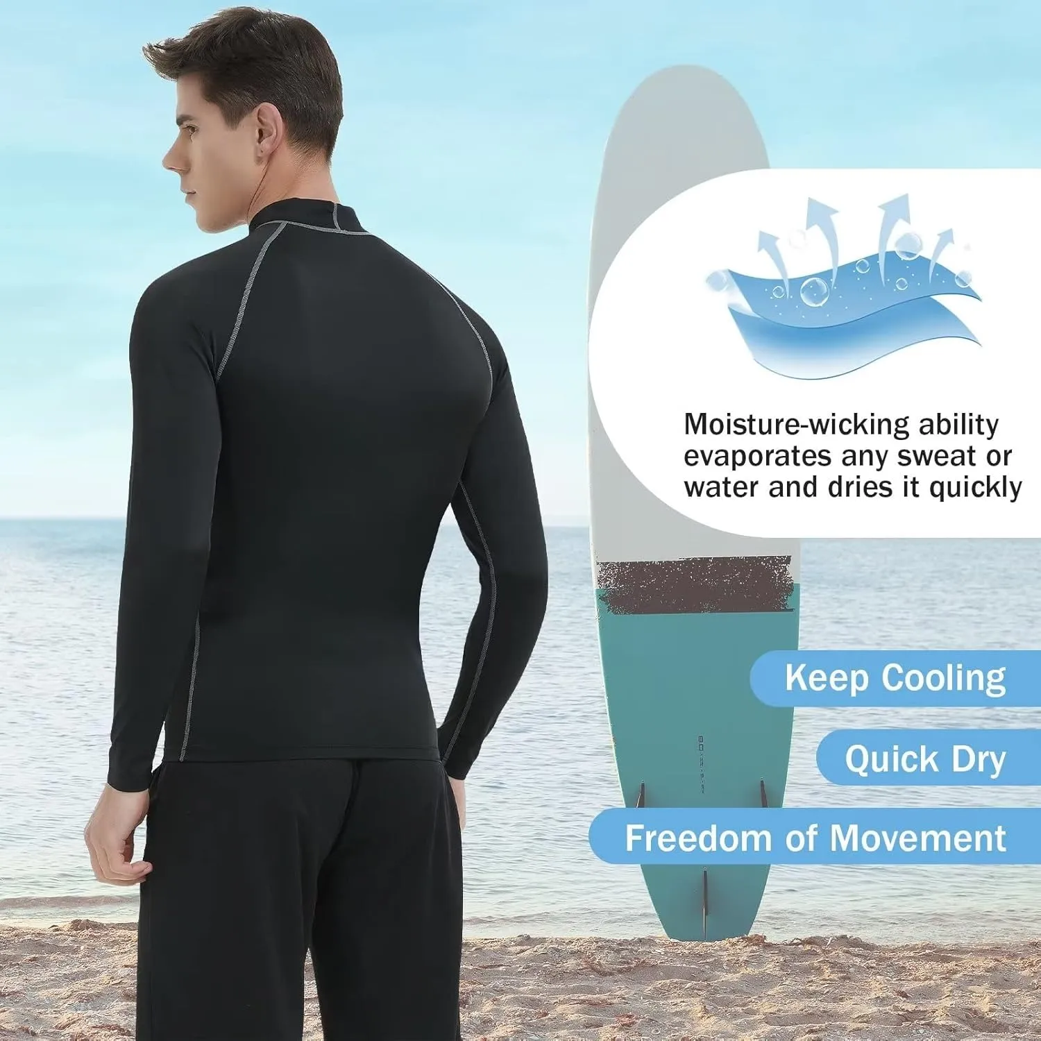 Rash Guard for Men Long Sleeve UPF 50  Mens Swim Shirts UV Protection Compression Surfing Water Shirts Quick Dry