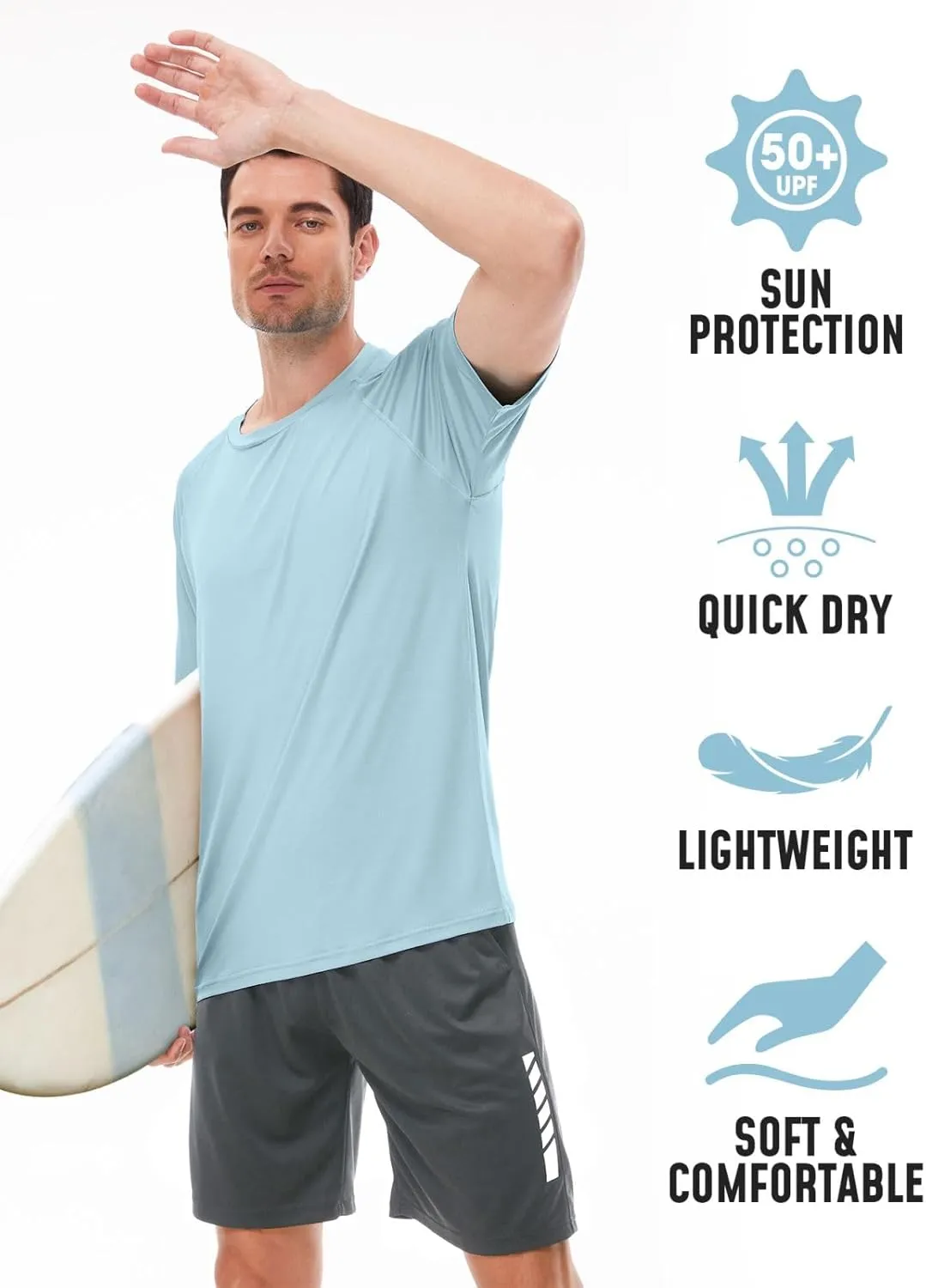 Rash Guard for Men UPF 50  UV Sun Protection Swim Shirts Short Sleeve Quick Dry Lightweight Fishing Running Water Shirts