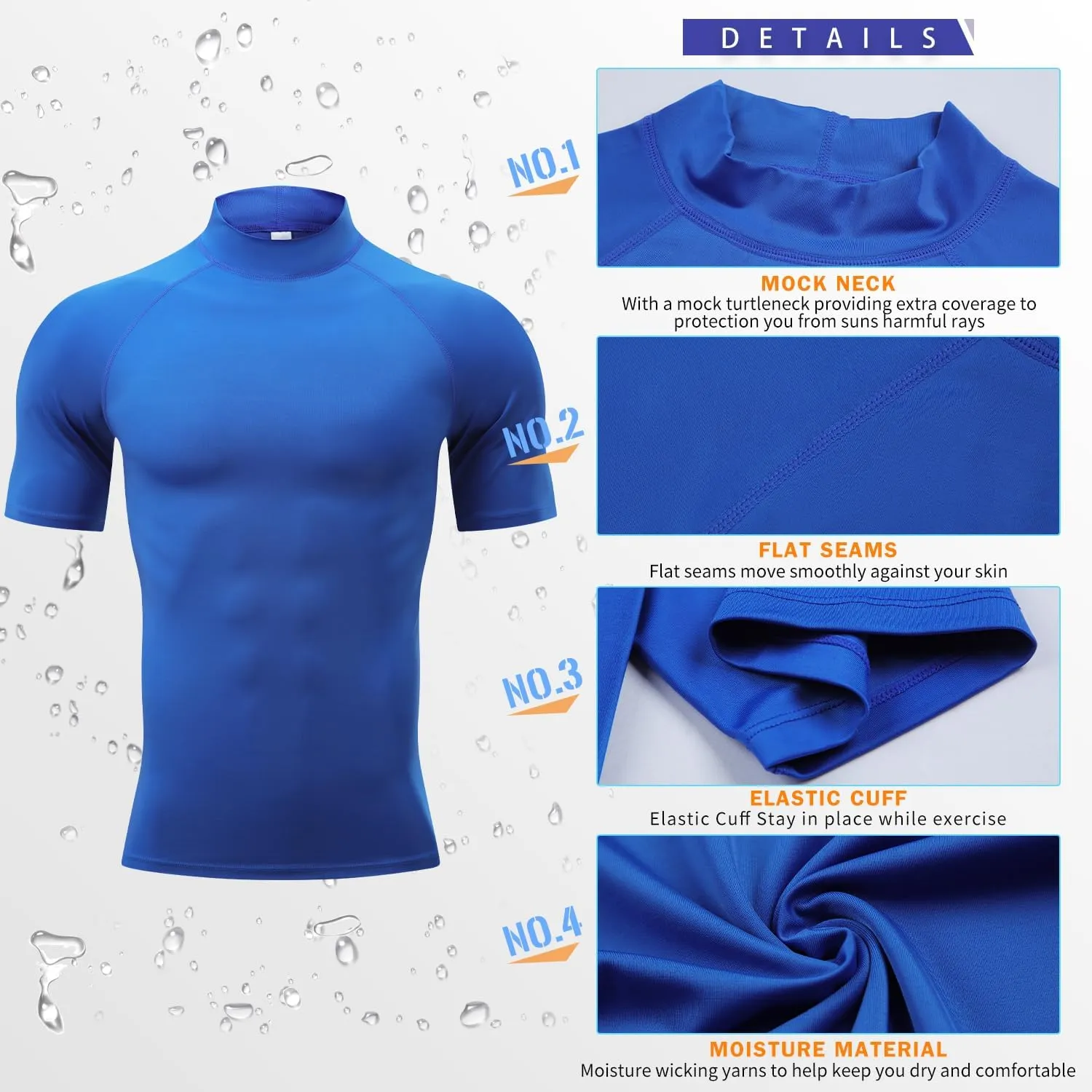 Rash Guard Shirts for Men UV Sun Protection UPF 50 Fitted Rashguard Swim Shirts Quick Dry Swimming Fishing Running