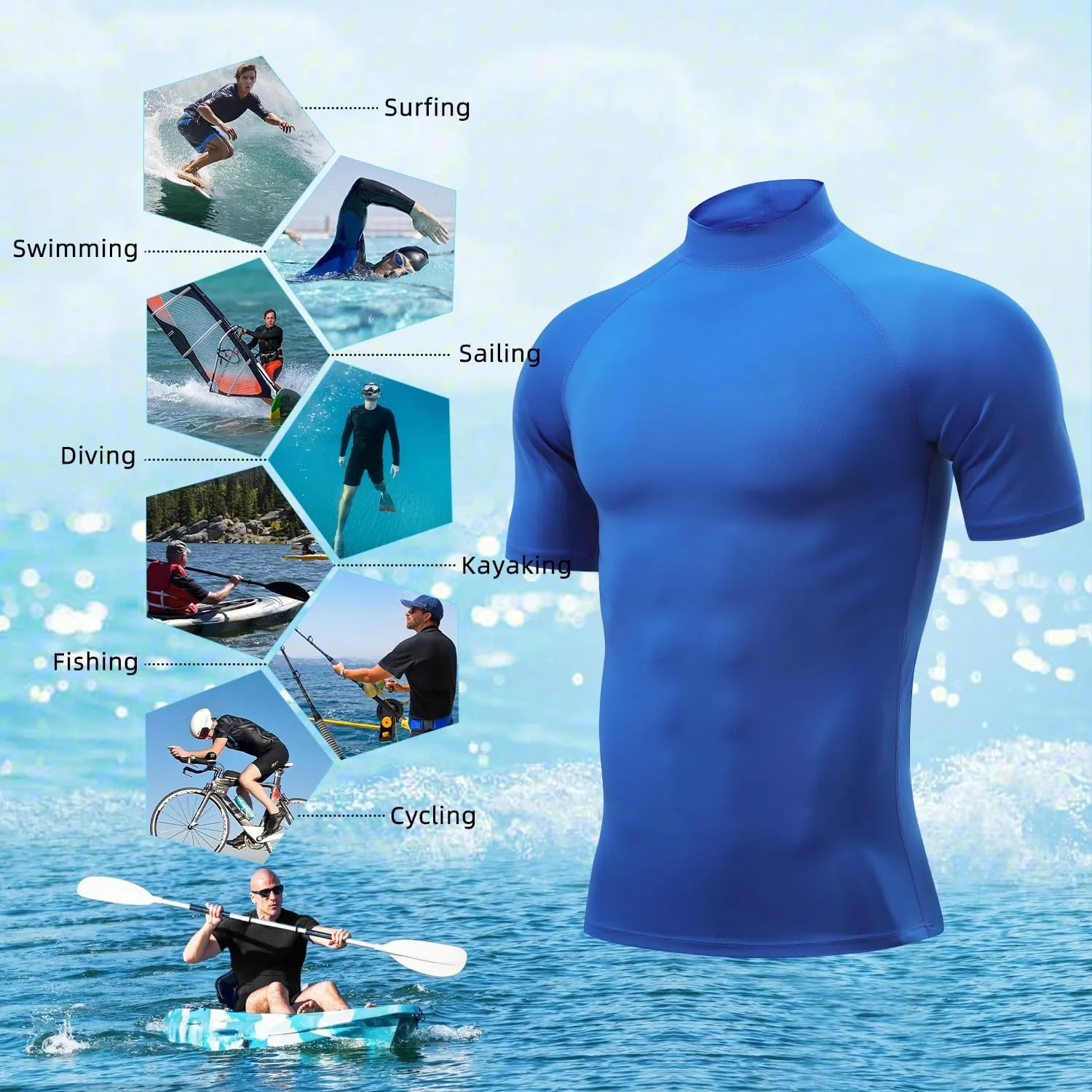 Rash Guard Shirts for Men UV Sun Protection UPF 50 Fitted Rashguard Swim Shirts Quick Dry Swimming Fishing Running