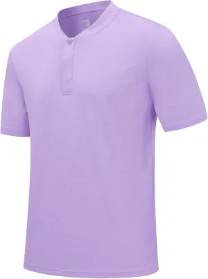 Rdruko Men's Henley Golf Shirts Collarless Quick Dry Athletic Moisture Wicking Casual Tennis T Shirts Short Sleeve, Purple, L