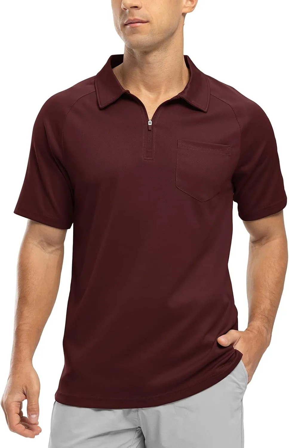 Rdruko Men's Polo Shirts with Pocket Short Sleeve Dry Fit 1/4 Zip Golf Sports Collared Summer T Shirts