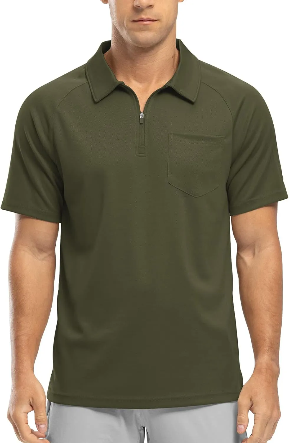 Rdruko Men's Polo Shirts with Pocket Short Sleeve Dry Fit 1/4 Zip Golf Sports Collared Summer T Shirts