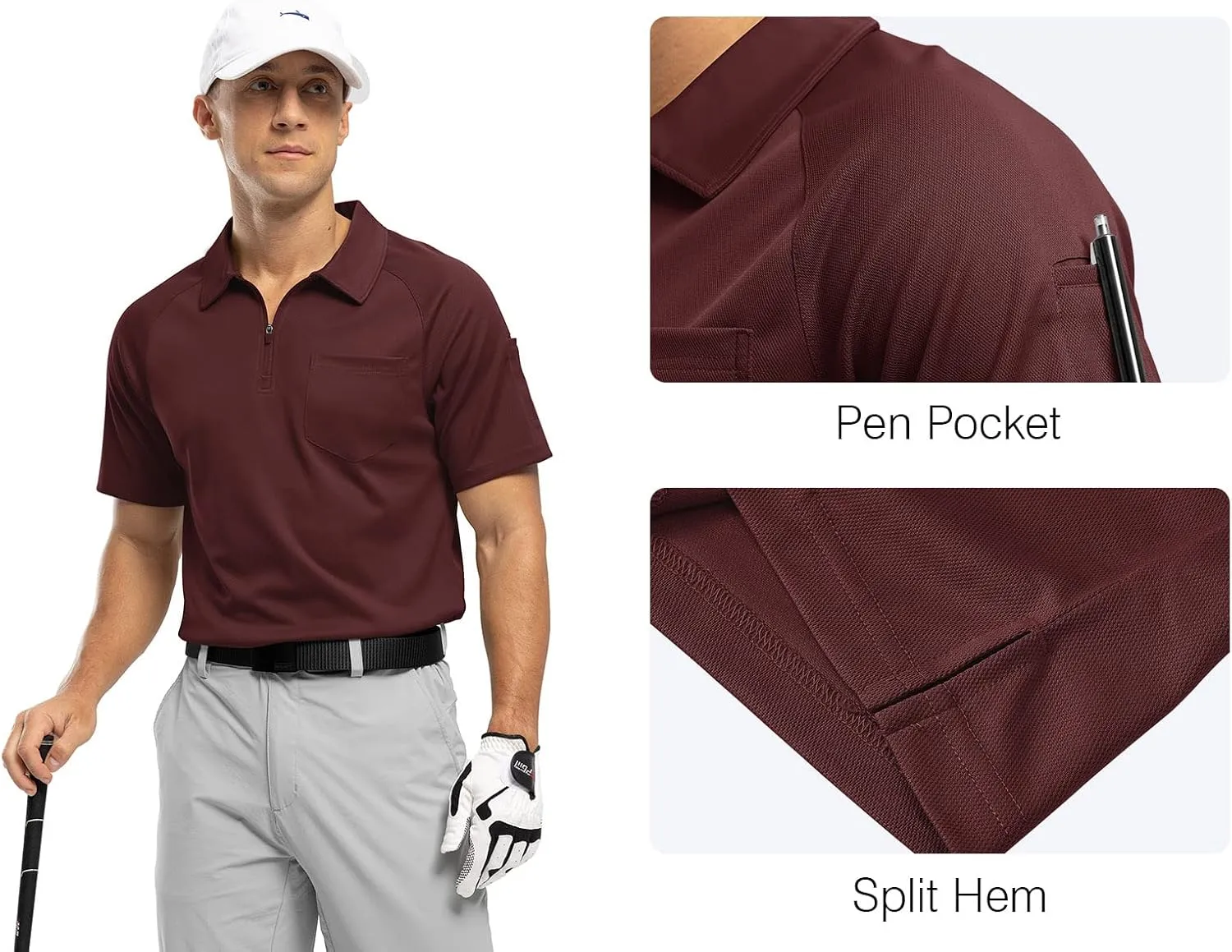 Rdruko Men's Polo Shirts with Pocket Short Sleeve Dry Fit 1/4 Zip Golf Sports Collared Summer T Shirts