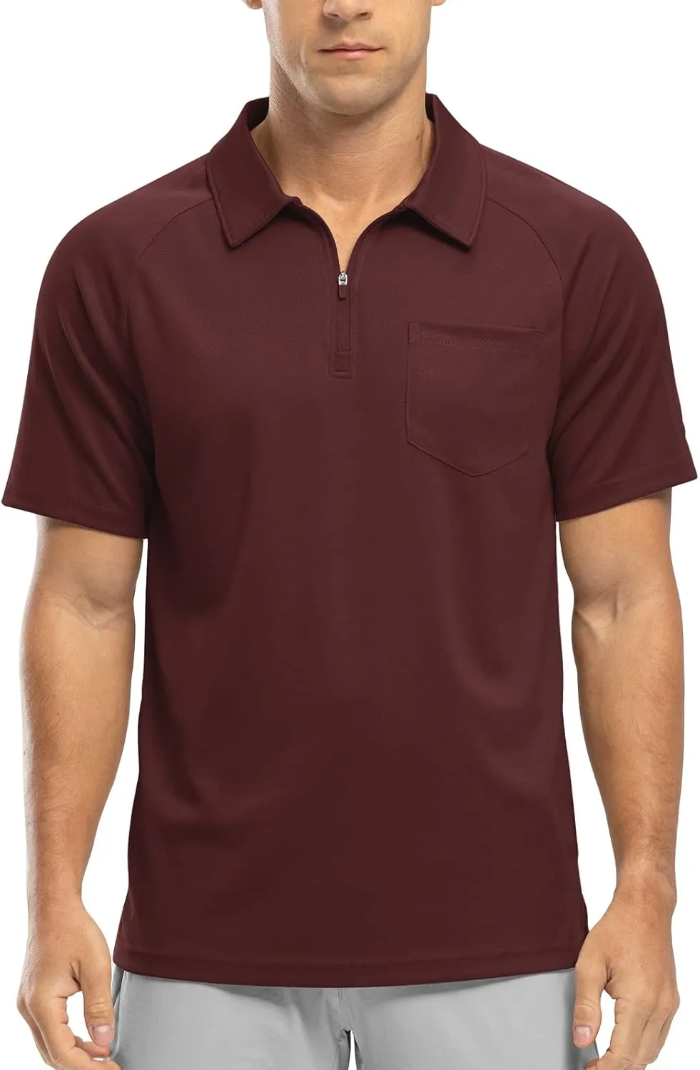 Rdruko Men's Polo Shirts with Pocket Short Sleeve Dry Fit 1/4 Zip Golf Sports Collared Summer T Shirts