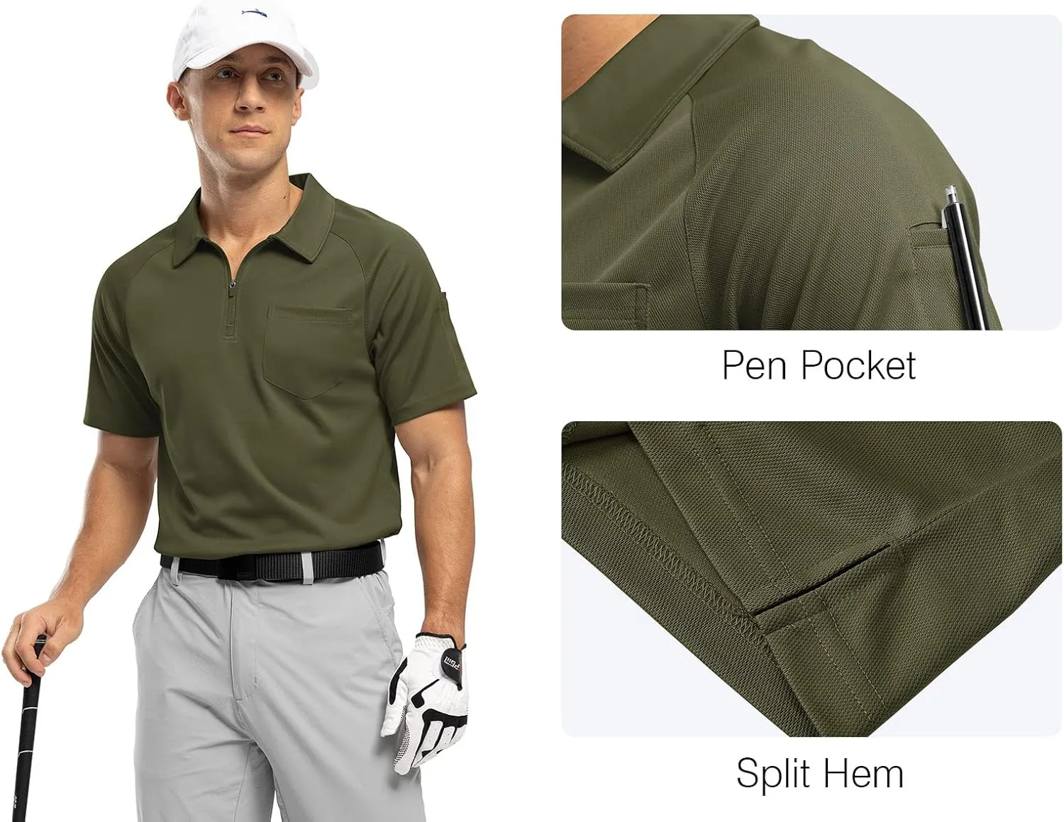 Rdruko Men's Polo Shirts with Pocket Short Sleeve Dry Fit 1/4 Zip Golf Sports Collared Summer T Shirts