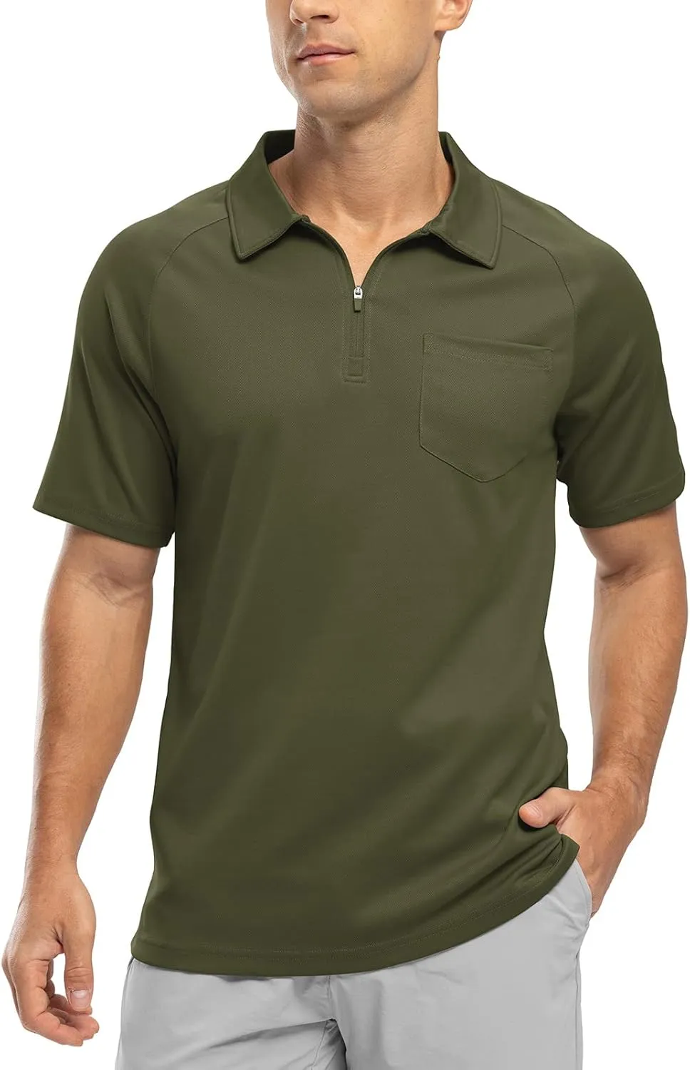 Rdruko Men's Polo Shirts with Pocket Short Sleeve Dry Fit 1/4 Zip Golf Sports Collared Summer T Shirts